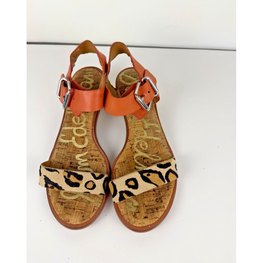 Sam Edelman Trina Sandals Leopard Print Mandarin Orange Cork Block Heel 6M - Picture 2 of 16